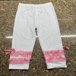 Hairbows Unlimited Y2K Leggings Girls 5-6 Years White Pink Ruffle Capri Party